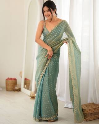 grey smart moss butti designer classy ceremonial saree 1