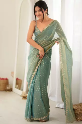 grey smart moss butti designer classy ceremonial saree