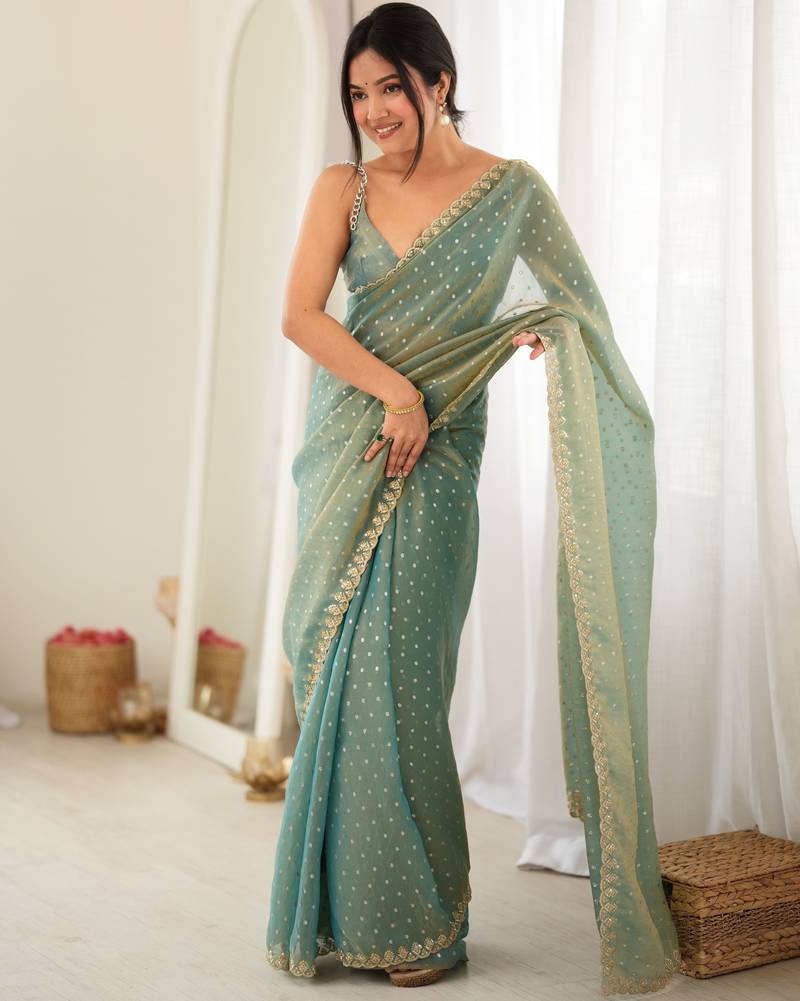 grey smart moss butti designer classy ceremonial saree