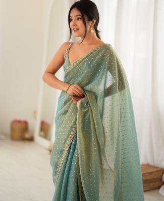 grey smart moss butti designer classy ceremonial saree 3