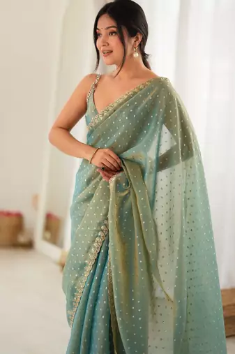 grey smart moss butti designer classy ceremonial saree