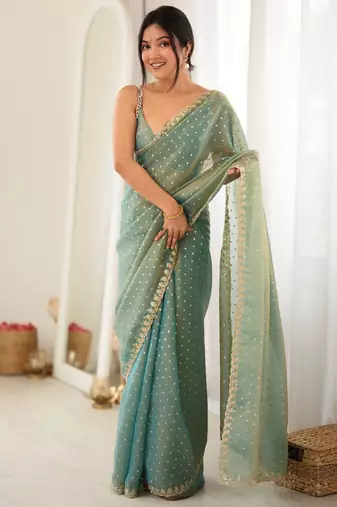 grey smart moss butti designer classy ceremonial saree