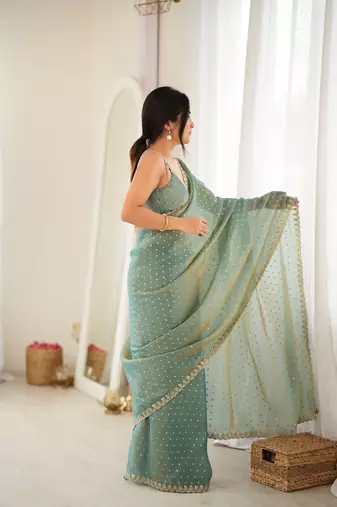 grey smart moss butti designer classy ceremonial saree