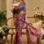 wine cotton blend zari weaving floral digital print festive saree with unstitched blouse piece