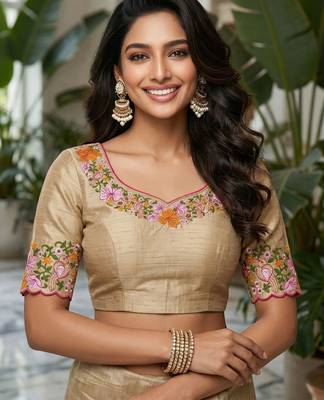 beige smart manipuri silk blend saree with multy thread embroidery work looks 4