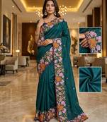 green smart manipuri silk blend saree with multy thread embroidery work looks