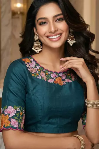 green smart manipuri silk blend saree with multy thread embroidery work looks