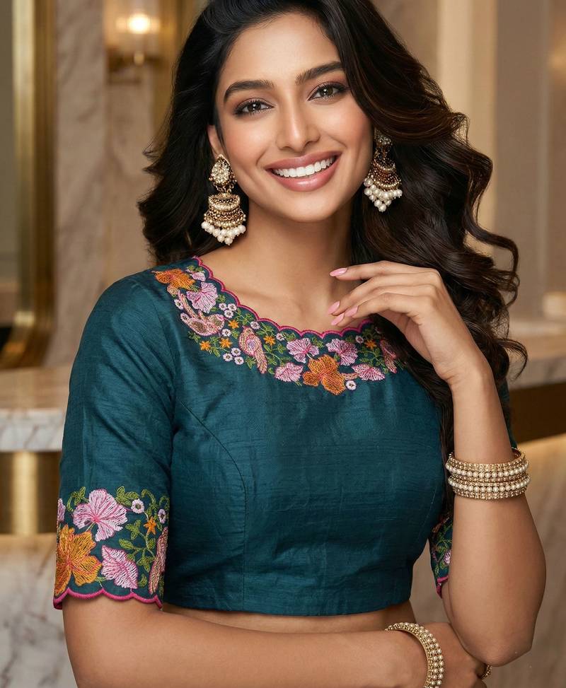 green smart manipuri silk blend saree with multy thread embroidery work looks