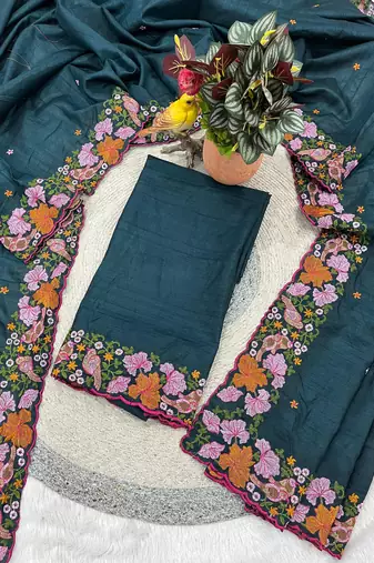 green smart manipuri silk blend saree with multy thread embroidery work looks