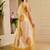 cream yellow cotton blend zari weaving floral digital print festive saree with unstitched blouse piece