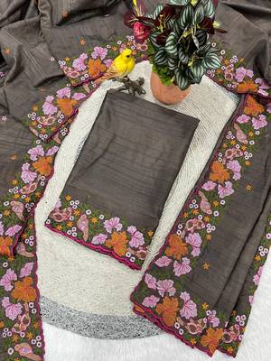 grey smart manipuri silk blend saree with multy thread embroidery work looks 5