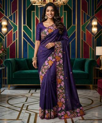 purple smart manipuri silk blend saree with multy thread embroidery work looks 1