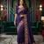 purple smart manipuri silk blend saree with multy thread embroidery work looks