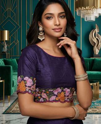 purple smart manipuri silk blend saree with multy thread embroidery work looks 4