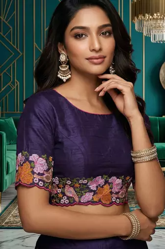 purple smart manipuri silk blend saree with multy thread embroidery work looks