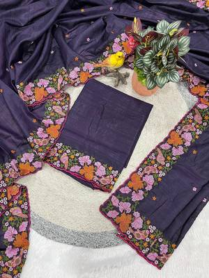 purple smart manipuri silk blend saree with multy thread embroidery work looks 5