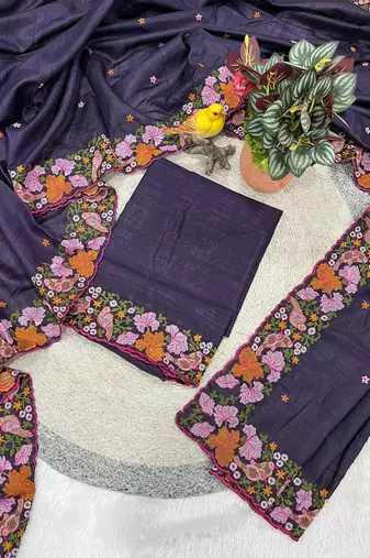 purple smart manipuri silk blend saree with multy thread embroidery work looks