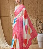 pink satin fabric stylish bandhani printed ready to wear saree