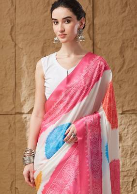 pink satin fabric stylish bandhani printed ready to wear saree 3