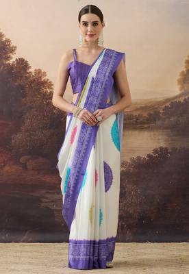 lavender satin fabric stylish bandhani printed ready to wear saree 1