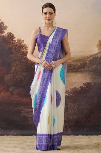 lavender satin fabric stylish bandhani printed ready to wear saree
