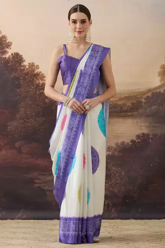 lavender satin fabric stylish bandhani printed ready to wear saree