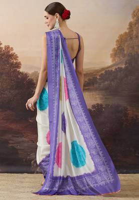 lavender satin fabric stylish bandhani printed ready to wear saree 2