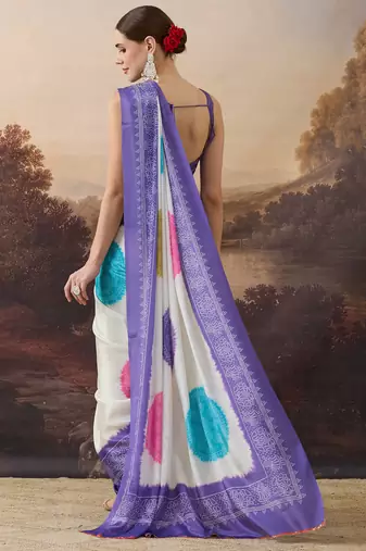 lavender satin fabric stylish bandhani printed ready to wear saree