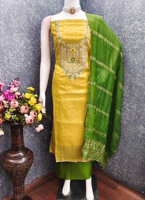  embroidered shimmer unstitched dress material with chanderi jacquard dupatta 2