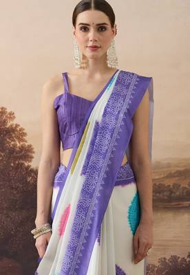 lavender satin fabric stylish bandhani printed ready to wear saree 3