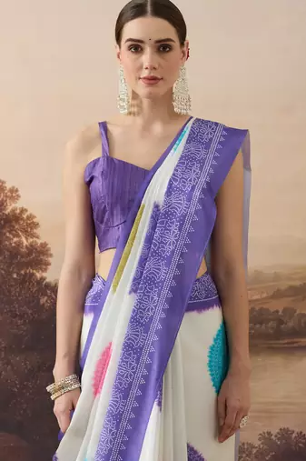 lavender satin fabric stylish bandhani printed ready to wear saree