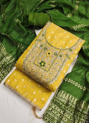  embroidered shimmer unstitched dress material with chanderi jacquard dupatta 4
