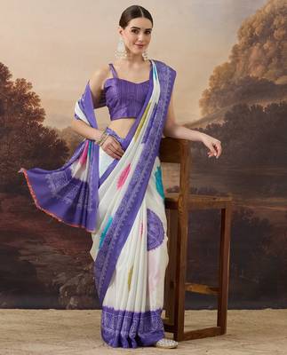 lavender satin fabric stylish bandhani printed ready to wear saree 4