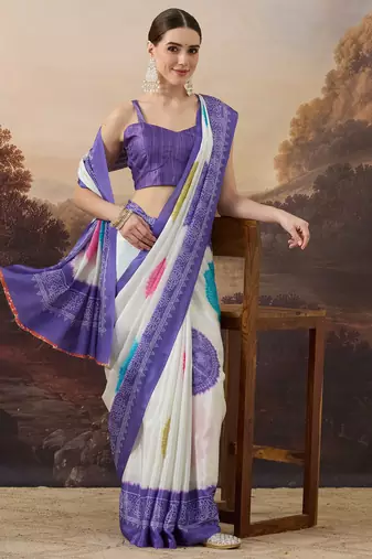 lavender satin fabric stylish bandhani printed ready to wear saree