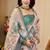 peach green cotton blend zari weaving floral digital print festive saree with unstitched blouse piece