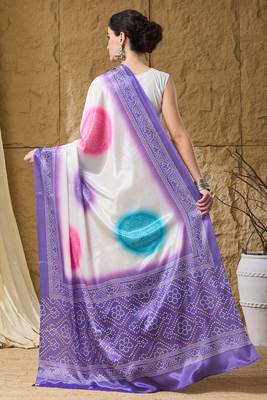 lavender satin fabric stylish bandhani printed ready to wear saree 2