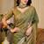 mehendi cotton blend zari weaving floral digital print festive saree with unstitched blouse piece