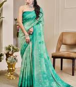 rama cotton blend zari weaving floral digital print festive saree with unstitched blouse piece