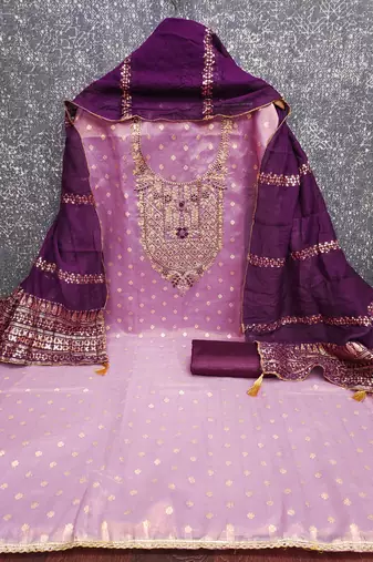  embroidered shimmer unstitched dress material with chanderi jacquard dupatta