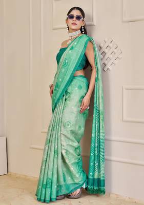 rama cotton blend zari weaving floral digital print festive saree with unstitched blouse piece 2