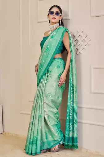rama cotton blend zari weaving floral digital print festive saree with unstitched blouse piece