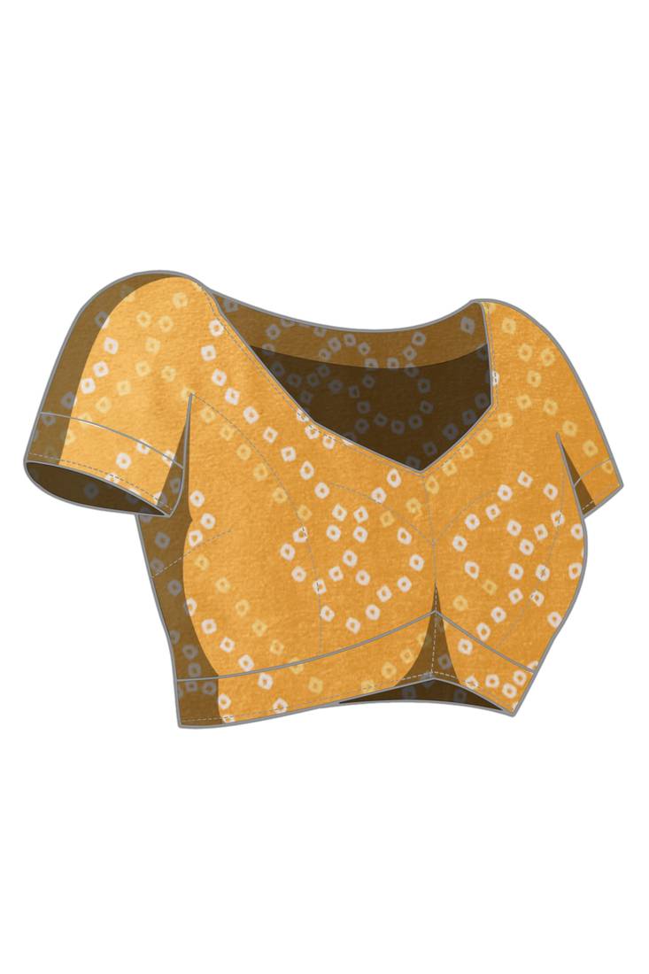 yellow satin fabric stylish bandhani printed ready to wear saree