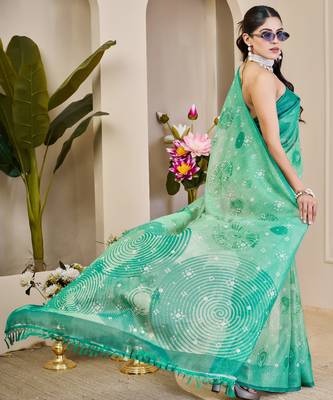 rama cotton blend zari weaving floral digital print festive saree with unstitched blouse piece 3