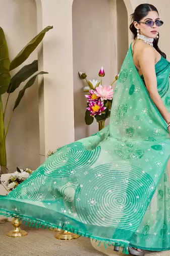 rama cotton blend zari weaving floral digital print festive saree with unstitched blouse piece