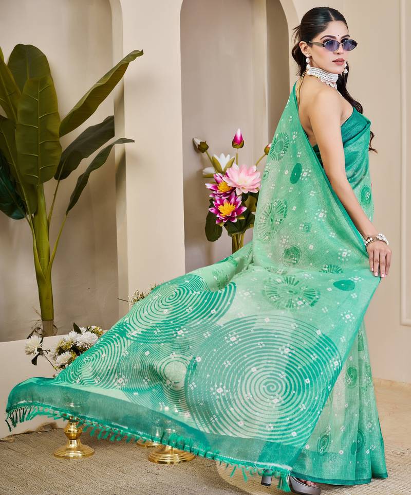 rama cotton blend zari weaving floral digital print festive saree with unstitched blouse piece