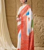 orange satin fabric stylish bandhani printed ready to wear saree