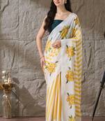 yellow satin fabric stylish printed ready to wear saree