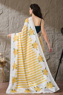 yellow satin fabric stylish printed ready to wear saree 2