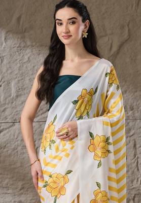 yellow satin fabric stylish printed ready to wear saree 3