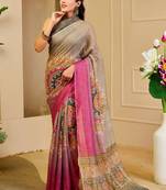 grey pink cotton blend zari weaving floral digital print festive saree with unstitched blouse piece